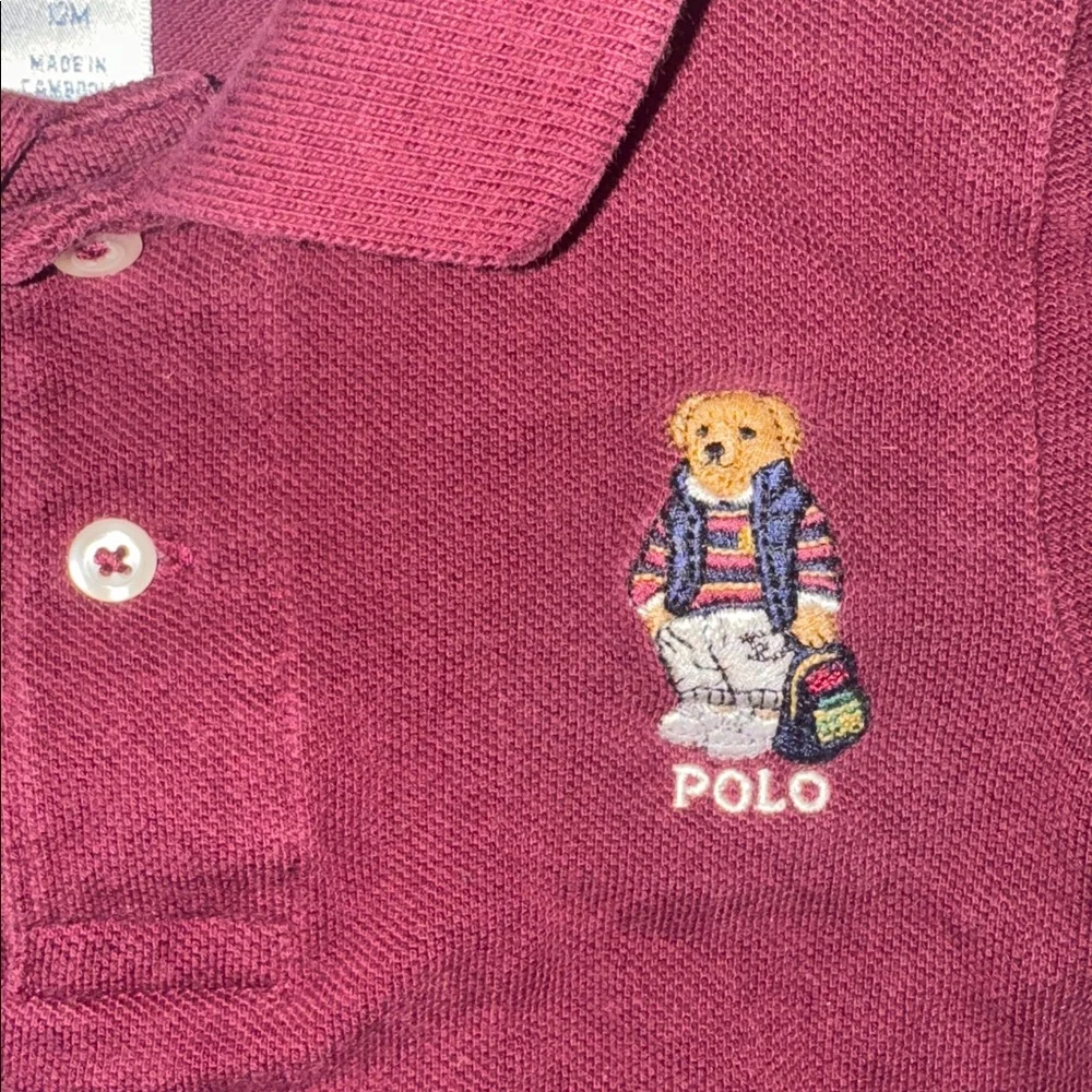 Ralph Lauren Maroon Teddy Bear Polo Oxford Tee Size 12m